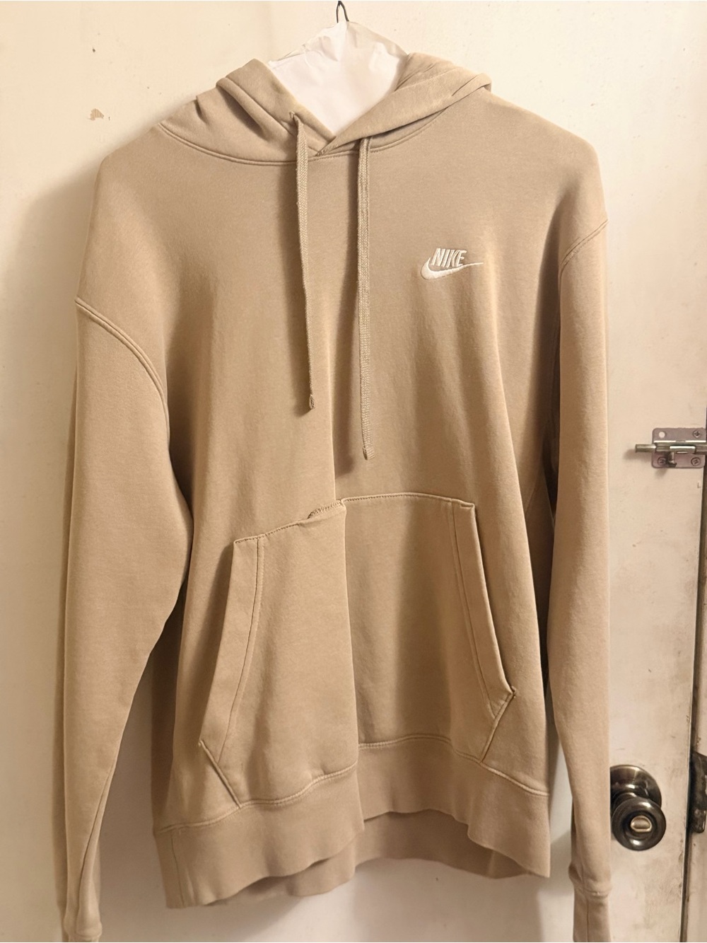 Nike Men's Tan Pullover Hoodie with White Swoosh